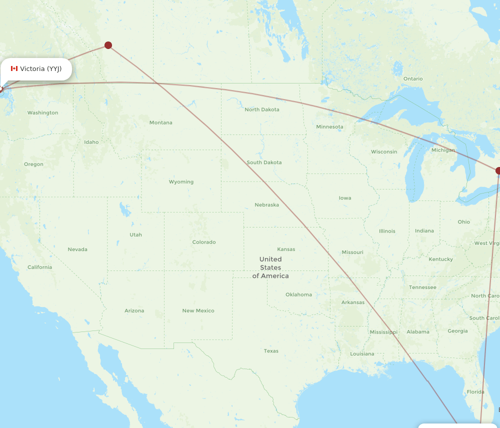 Victoria - Varadero route map and flight paths