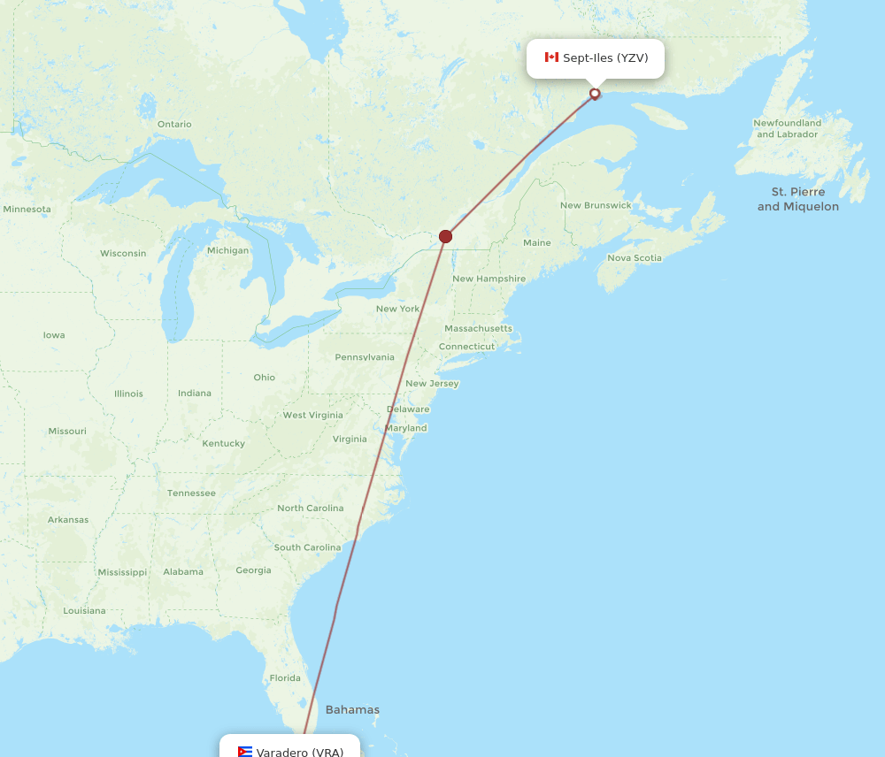 Varadero - Sept-Iles route map and flight paths