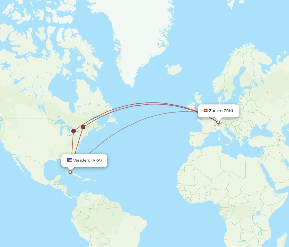VRA-ZRH flight routes
