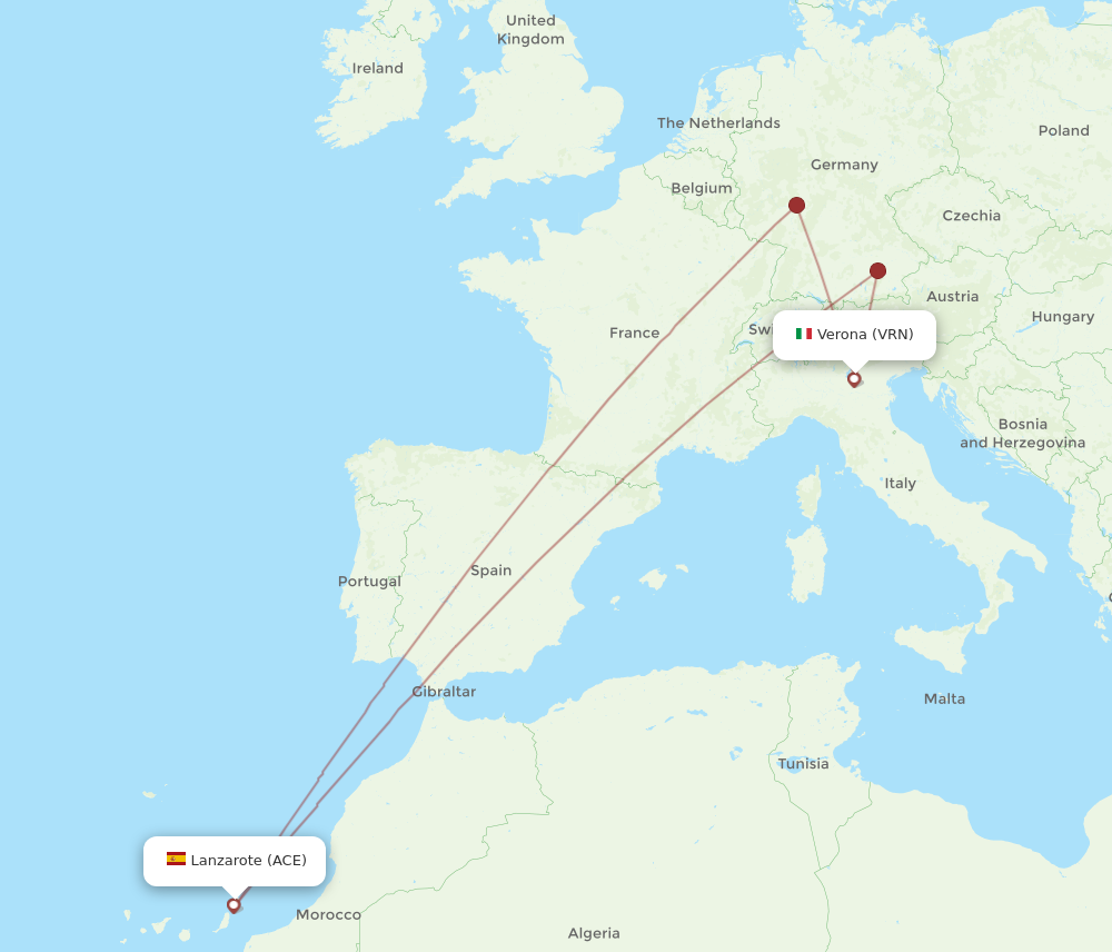 VRN to ACE flights and routes map