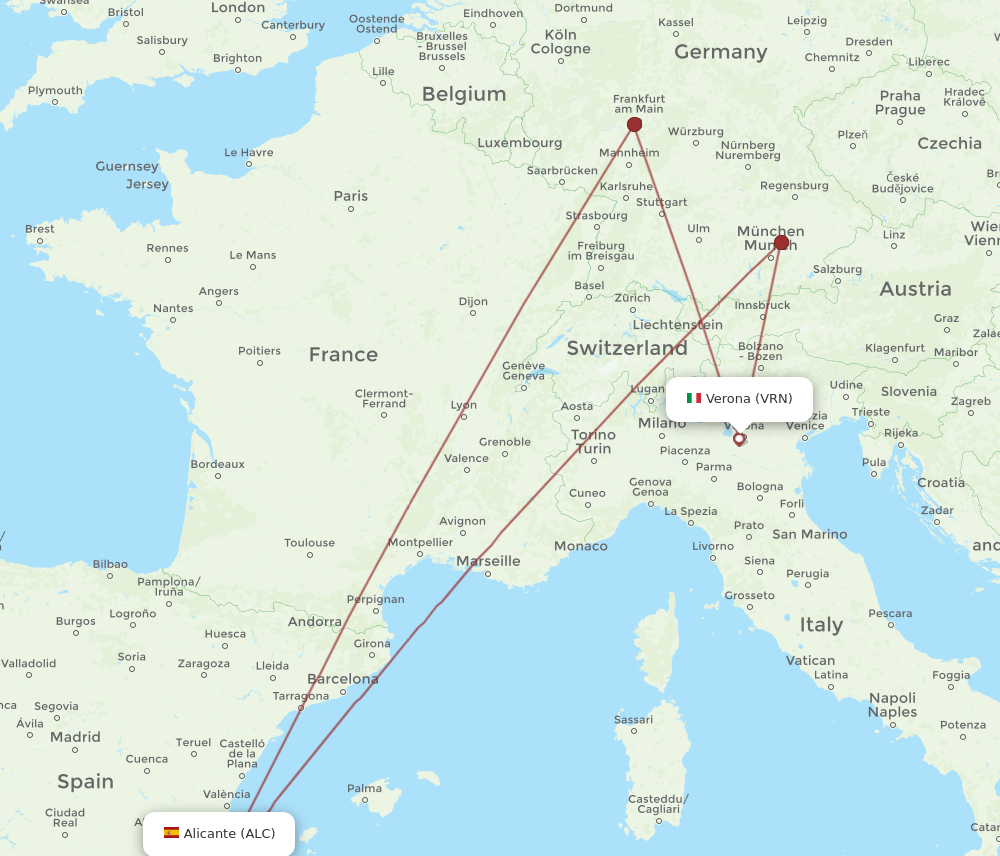 VRN to ALC flights and routes map