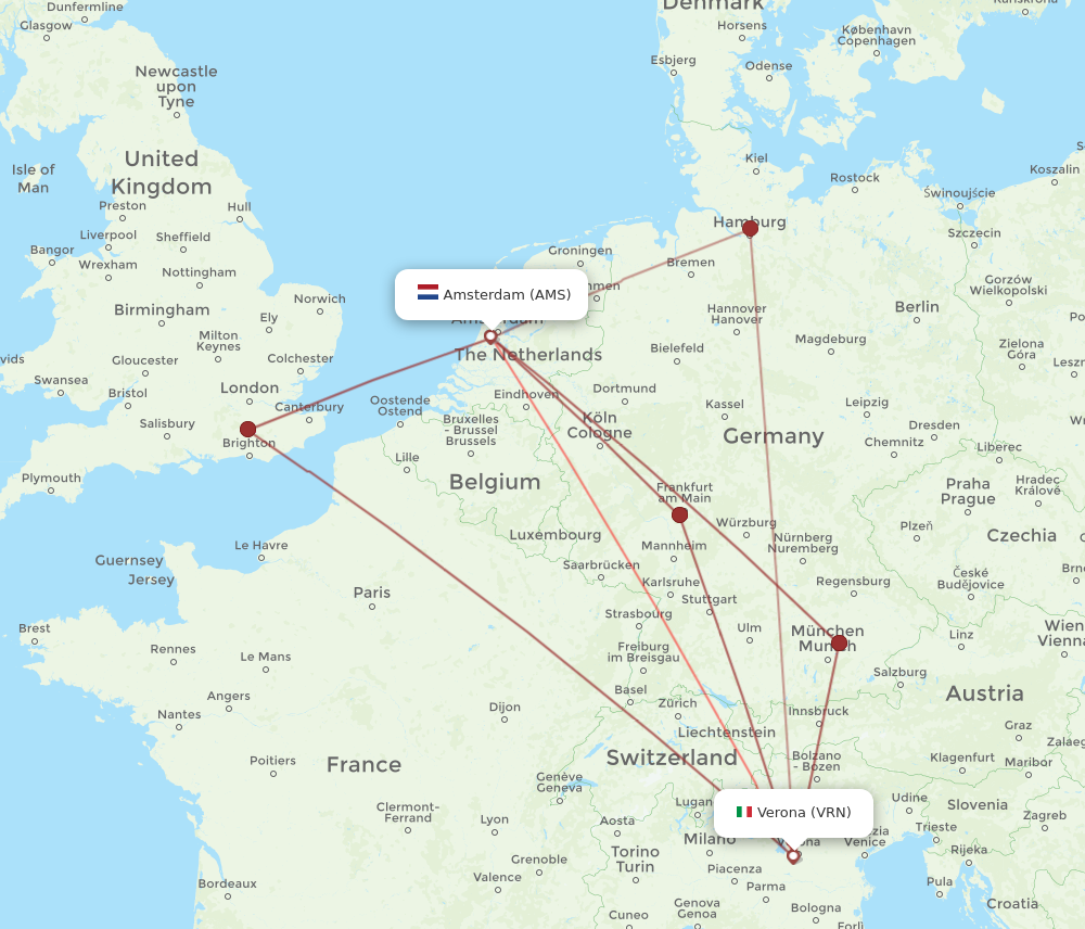 VRN to AMS flights and routes map