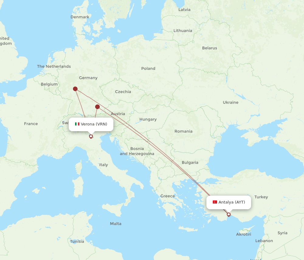VRN to AYT flights and routes map