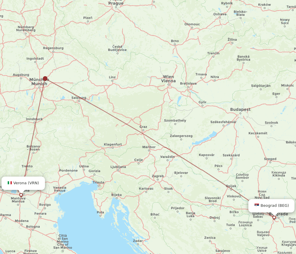 VRN to BEG flights and routes map