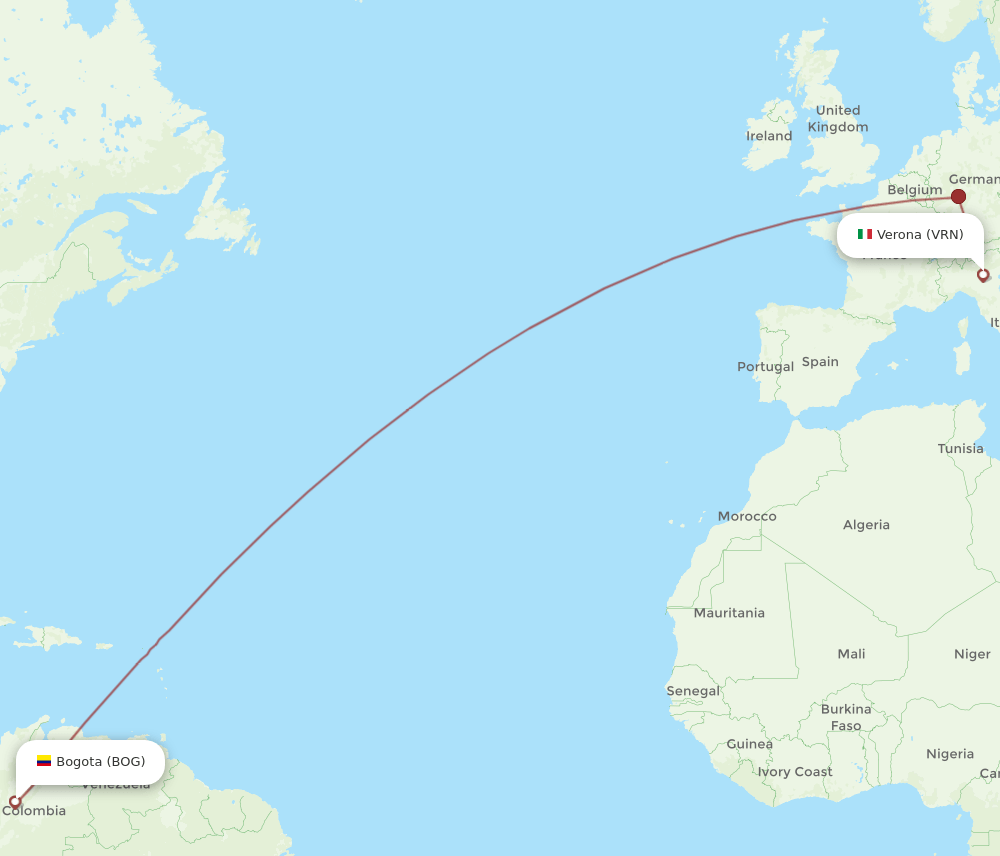 VRN to BOG flights and routes map