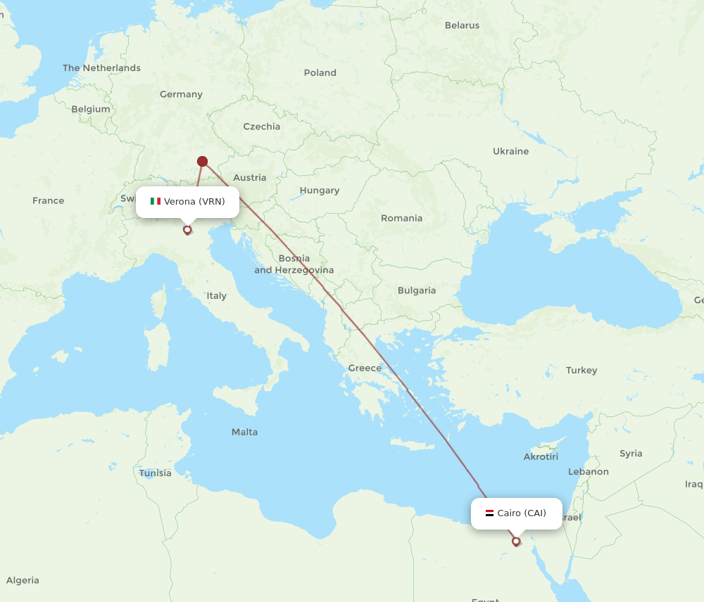 VRN to CAI flights and routes map