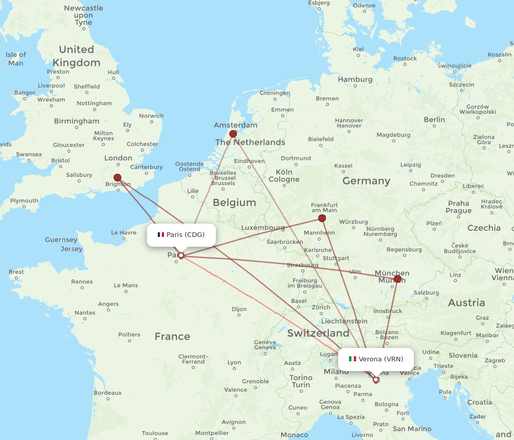 VRN to CDG flights and routes map