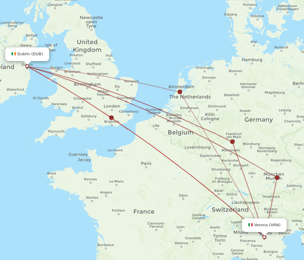 VRN to DUB flights and routes map