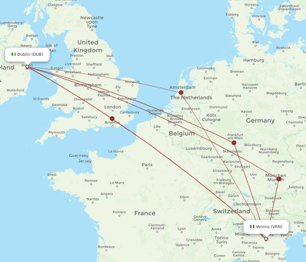 VRN to DUB flights and routes map