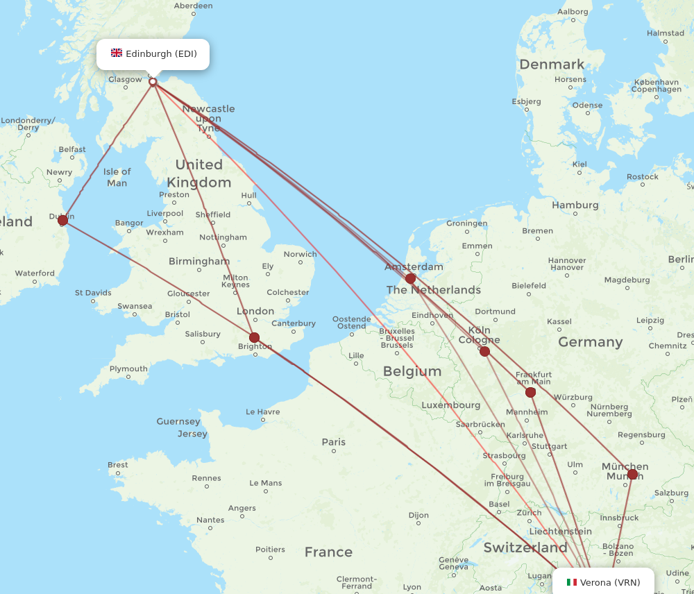 VRN to EDI flights and routes map