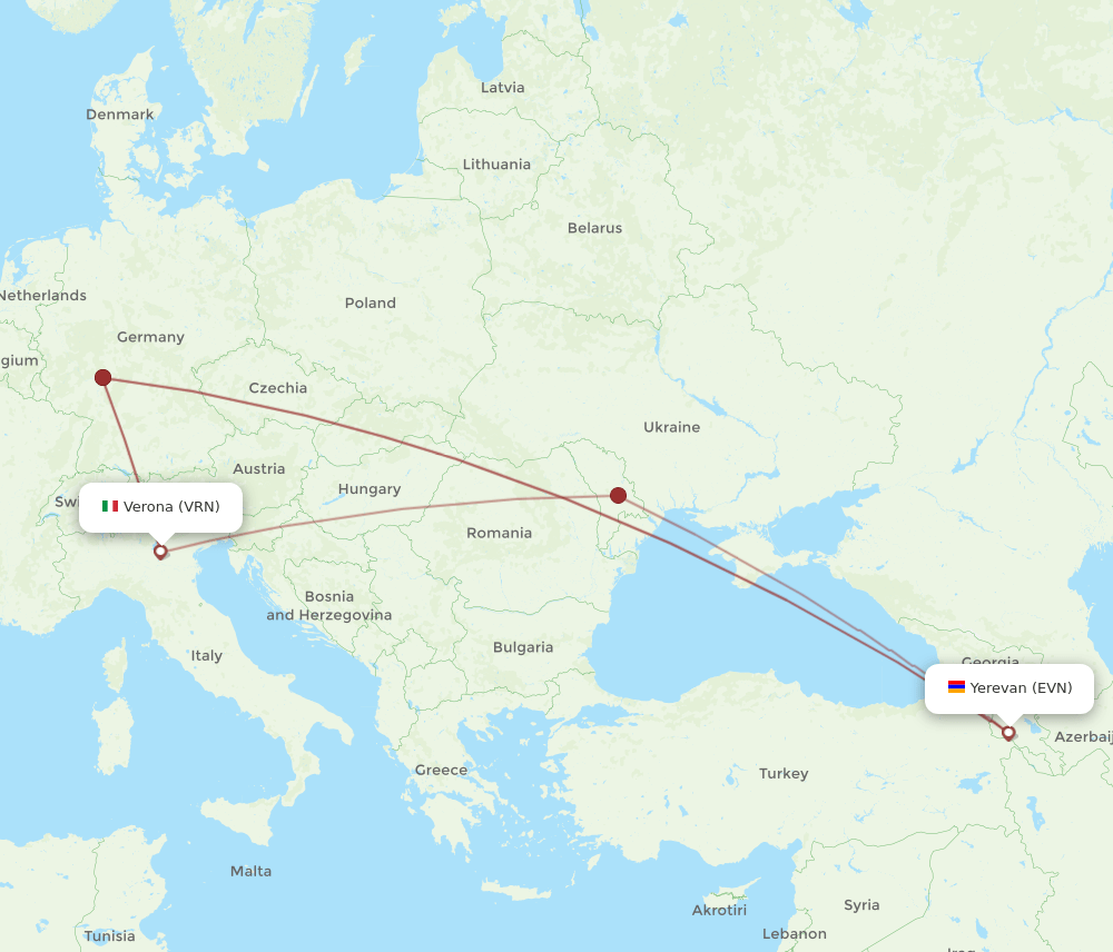 VRN-EVN flight routes