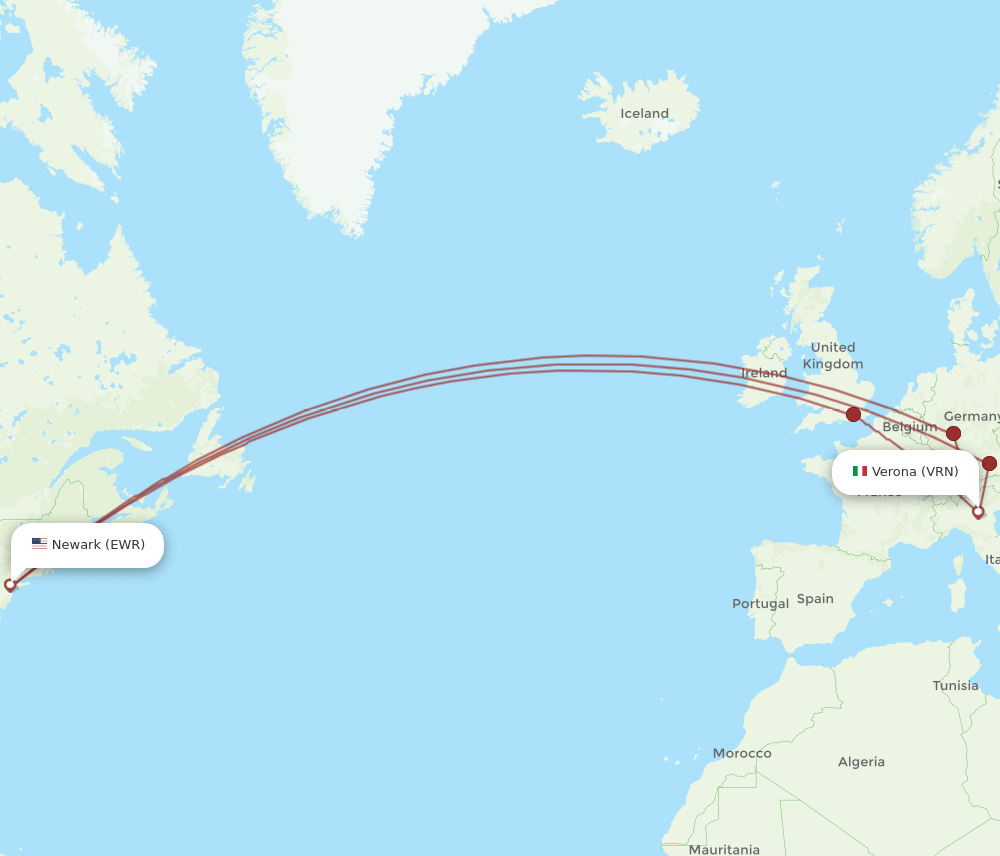 VRN-EWR flight routes