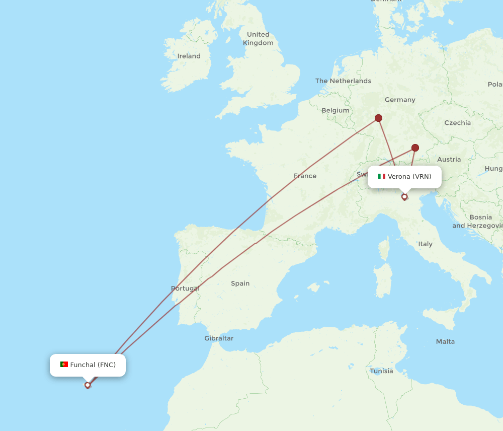 VRN to FNC flights and routes map