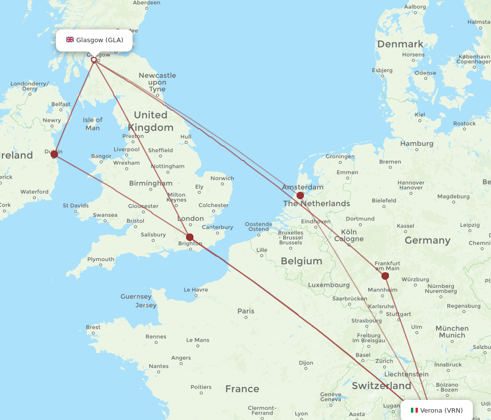 VRN to GLA flights and routes map