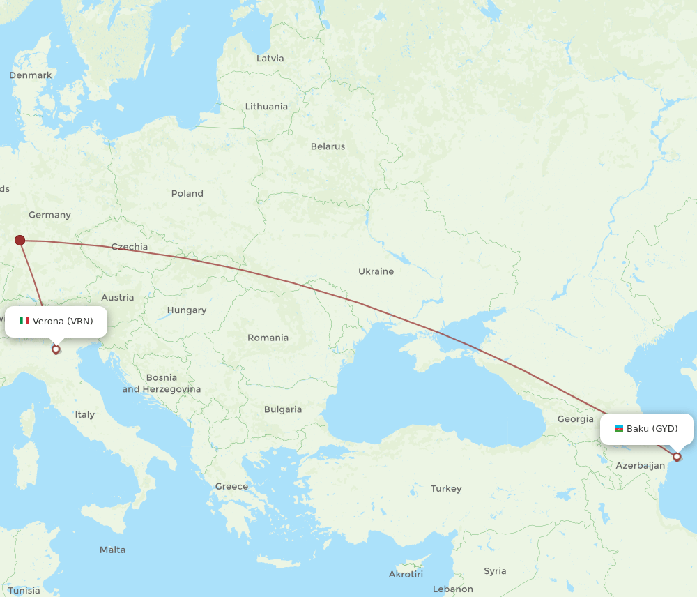 VRN to GYD flights and routes map