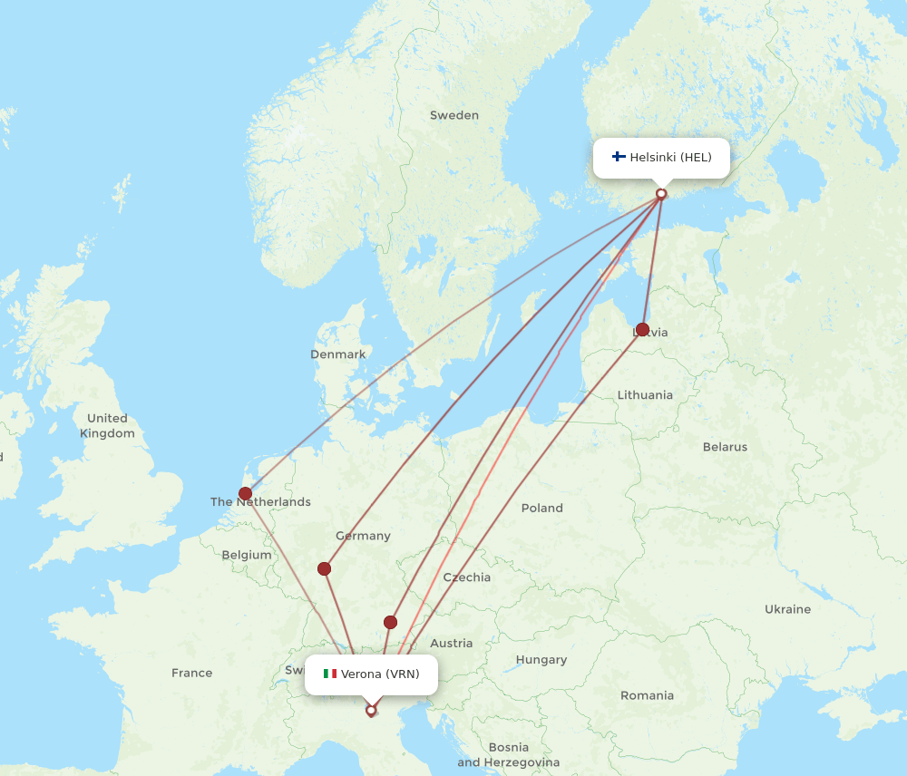 VRN to HEL flights and routes map