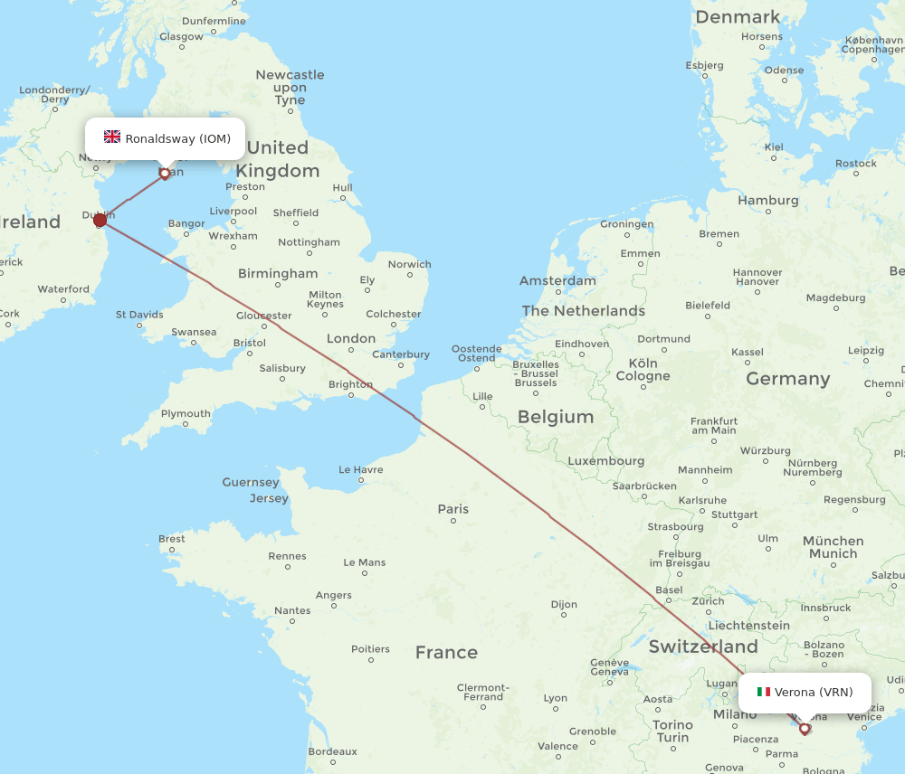 VRN to IOM flights and routes map