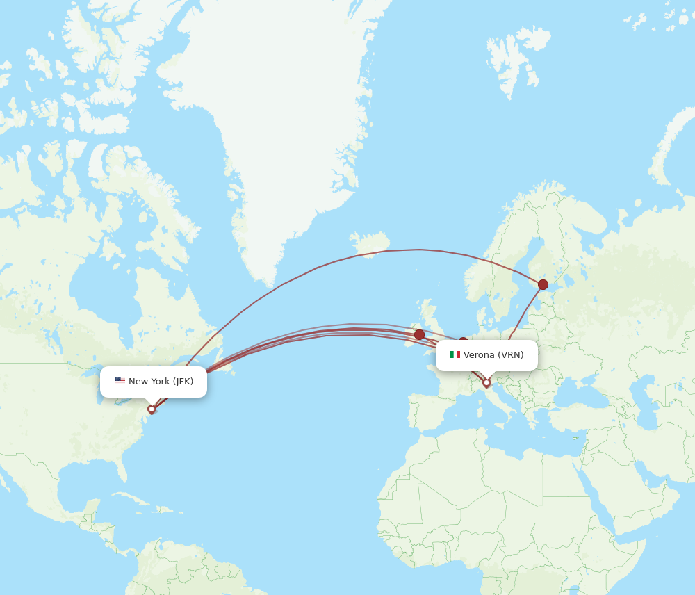 VRN to JFK flights and routes map