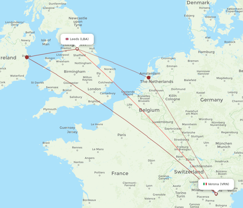 VRN-LBA flight routes