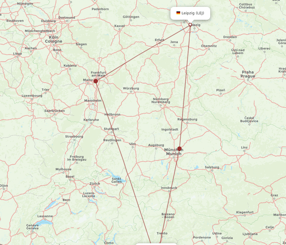 VRN to LEJ flights and routes map