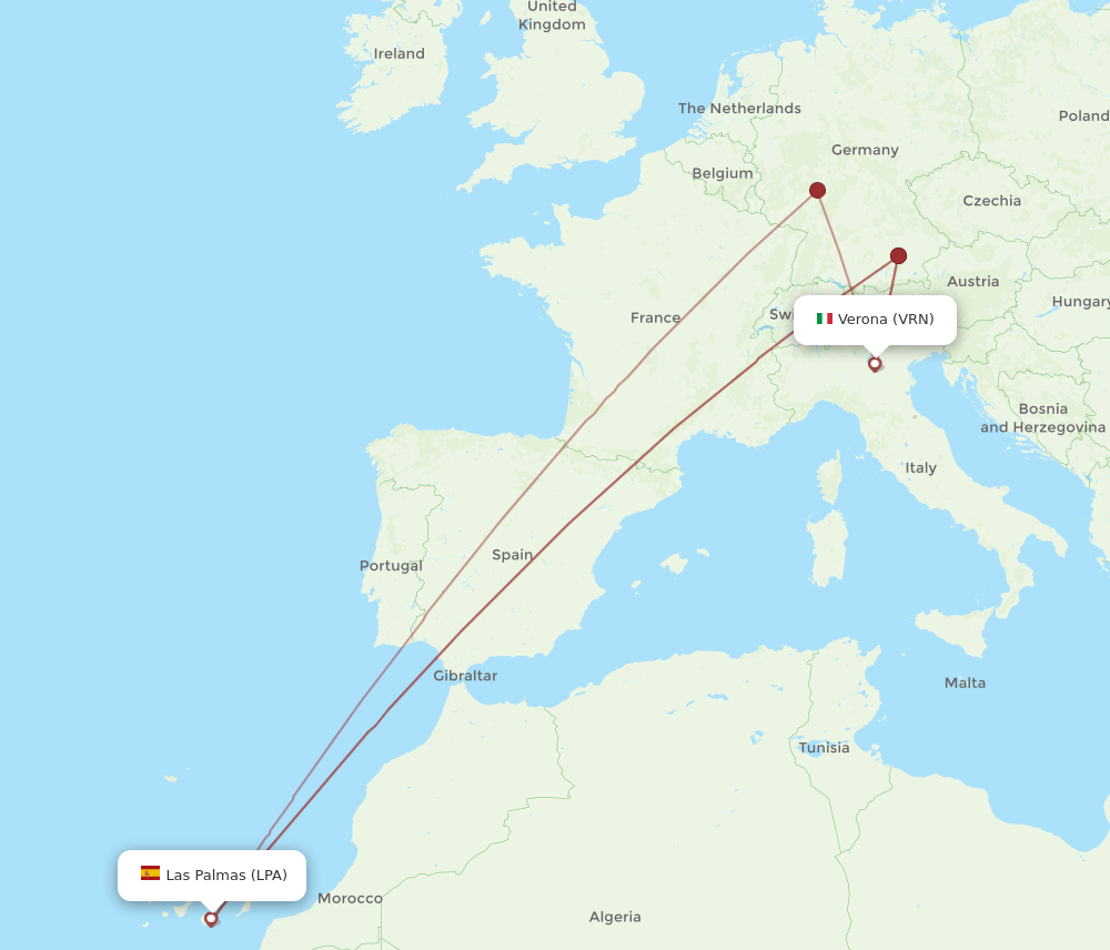 VRN to LPA flights and routes map