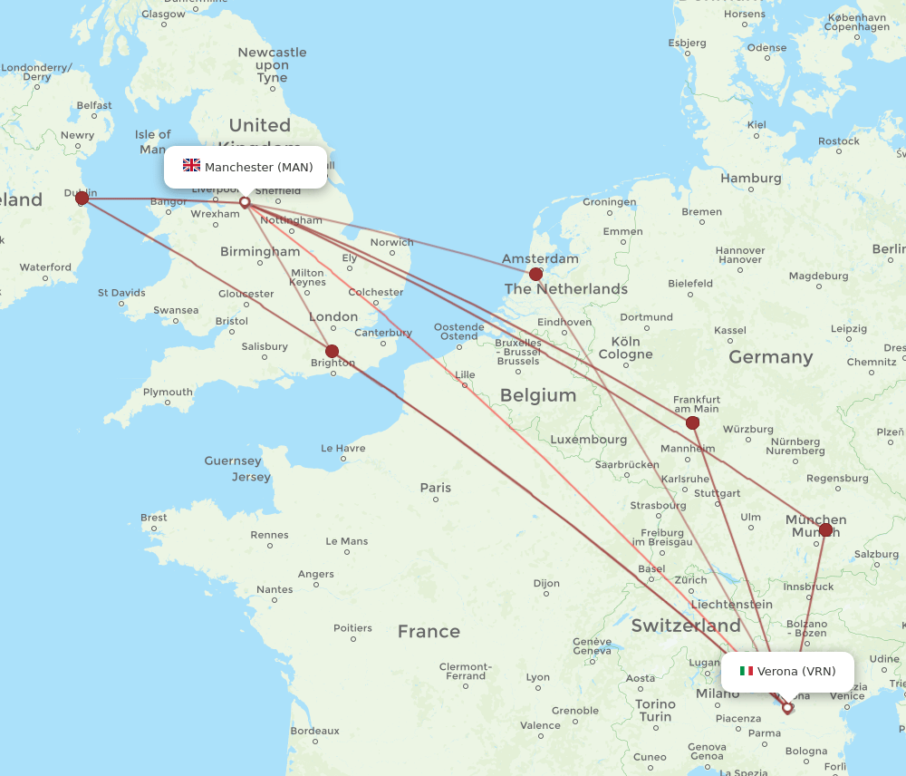 VRN to MAN flights and routes map