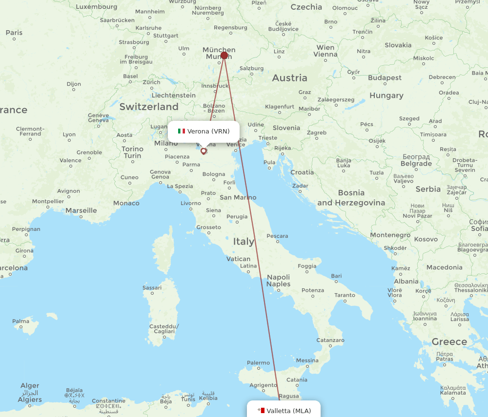 VRN to MLA flights and routes map