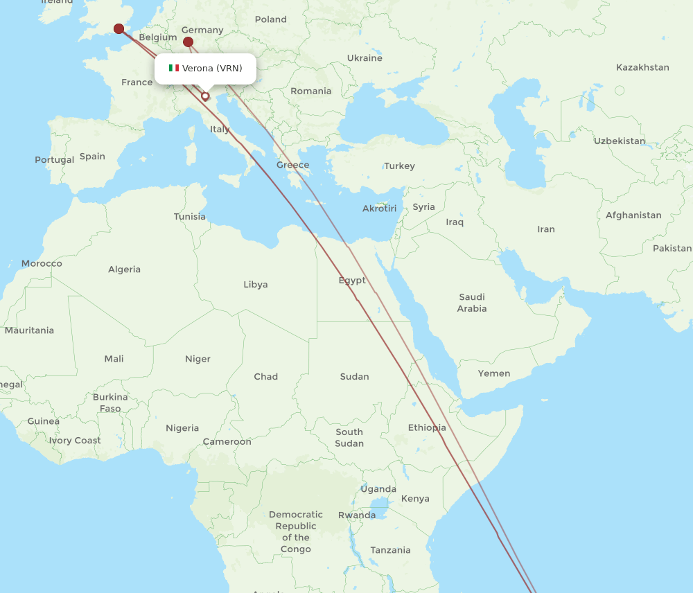 VRN to MRU flights and routes map