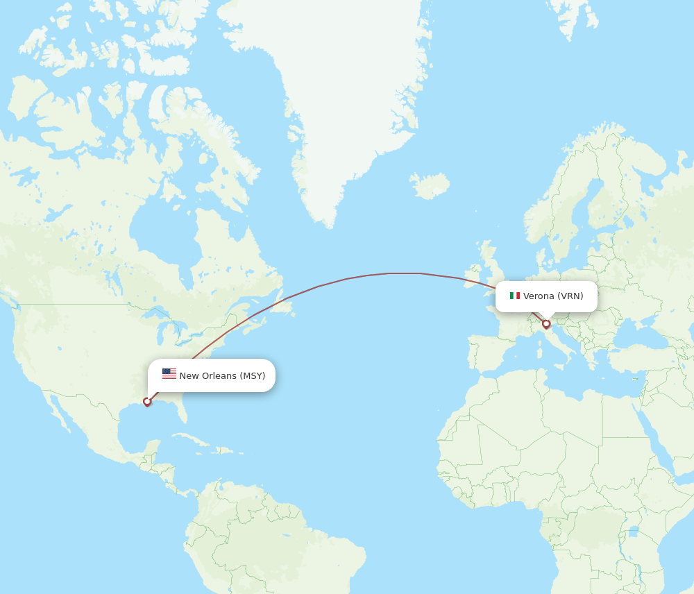 New Orleans - Verona route map and flight paths