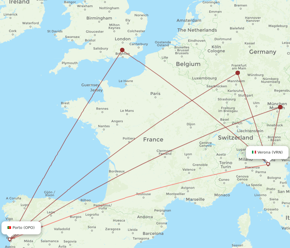 VRN-OPO flight routes