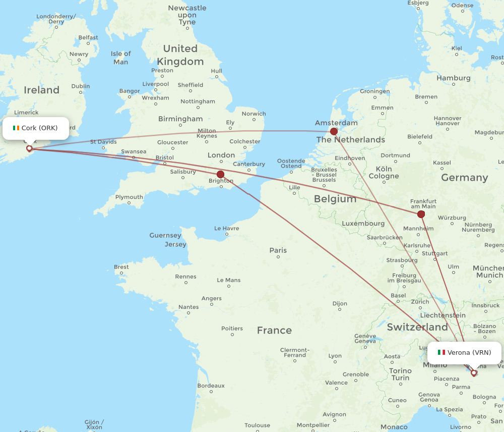 VRN to ORK flights and routes map