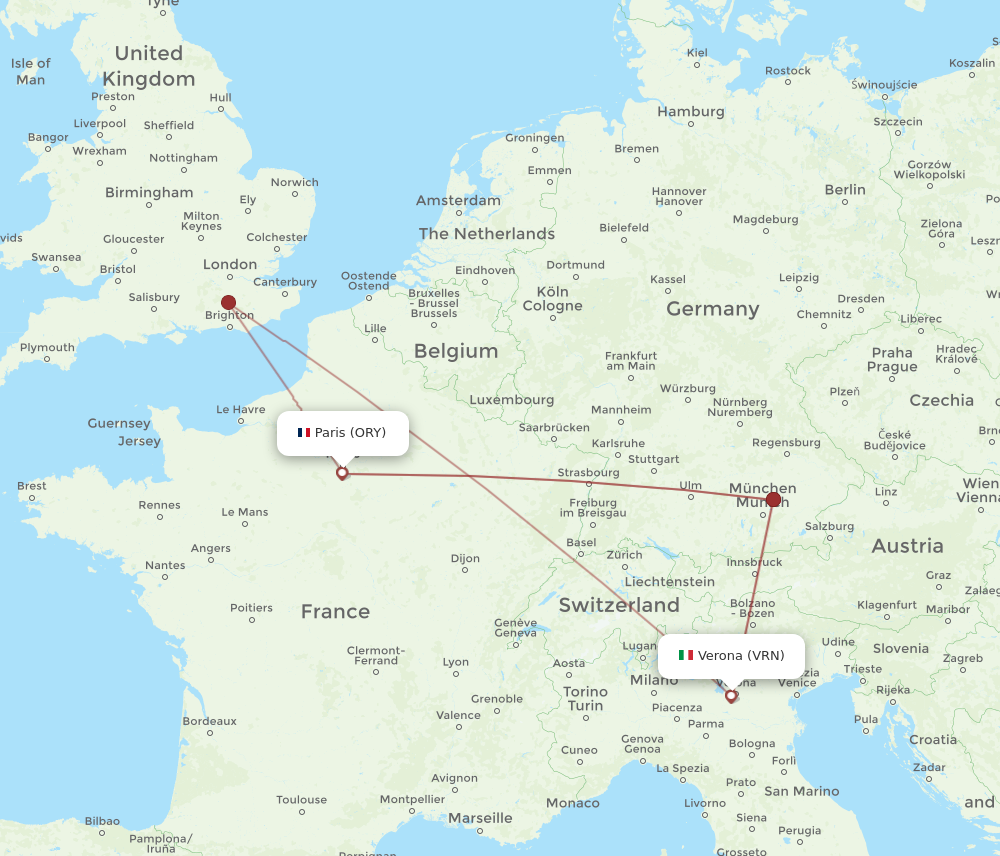 VRN to ORY flights and routes map
