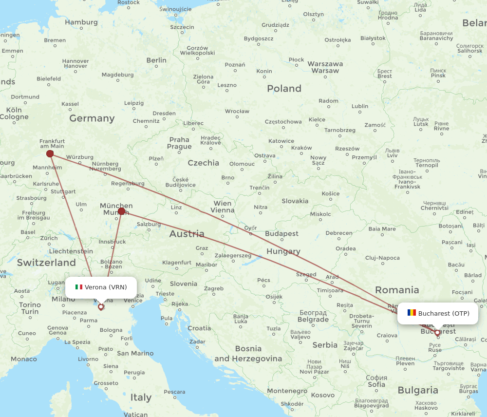 VRN to OTP flights and routes map