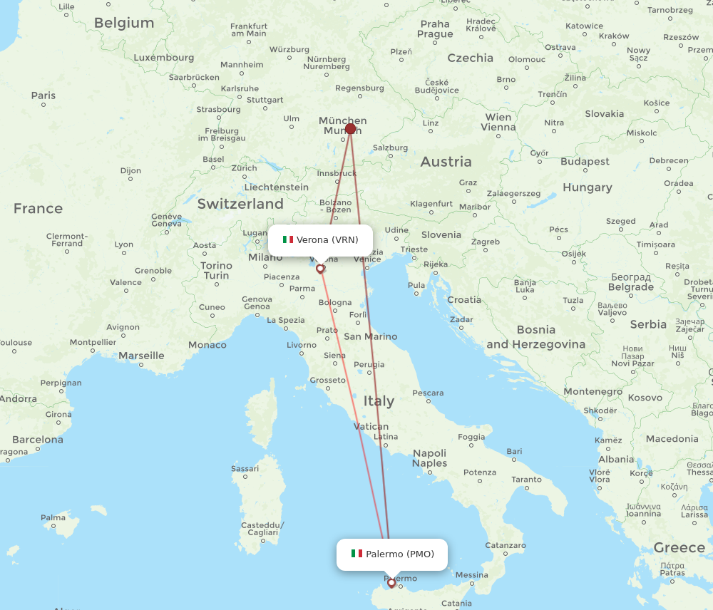 VRN to PMO flights and routes map