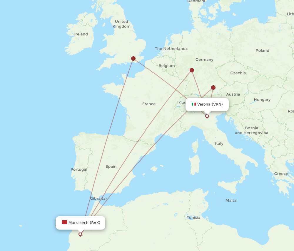 VRN to RAK flights and routes map