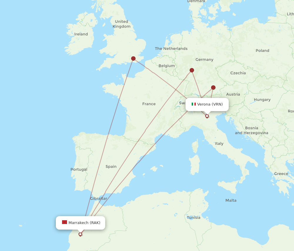 VRN-RAK flight routes