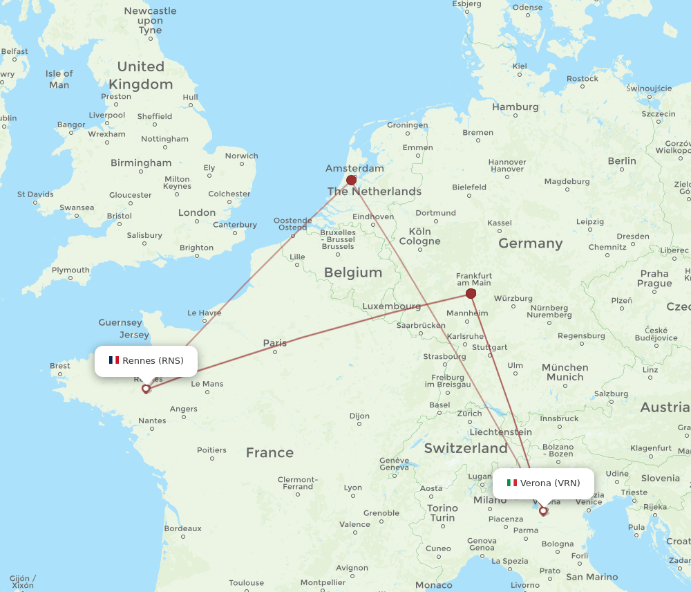VRN to RNS flights and routes map