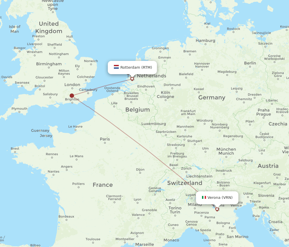 VRN to RTM flights and routes map