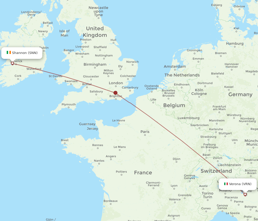 VRN to SNN flights and routes map