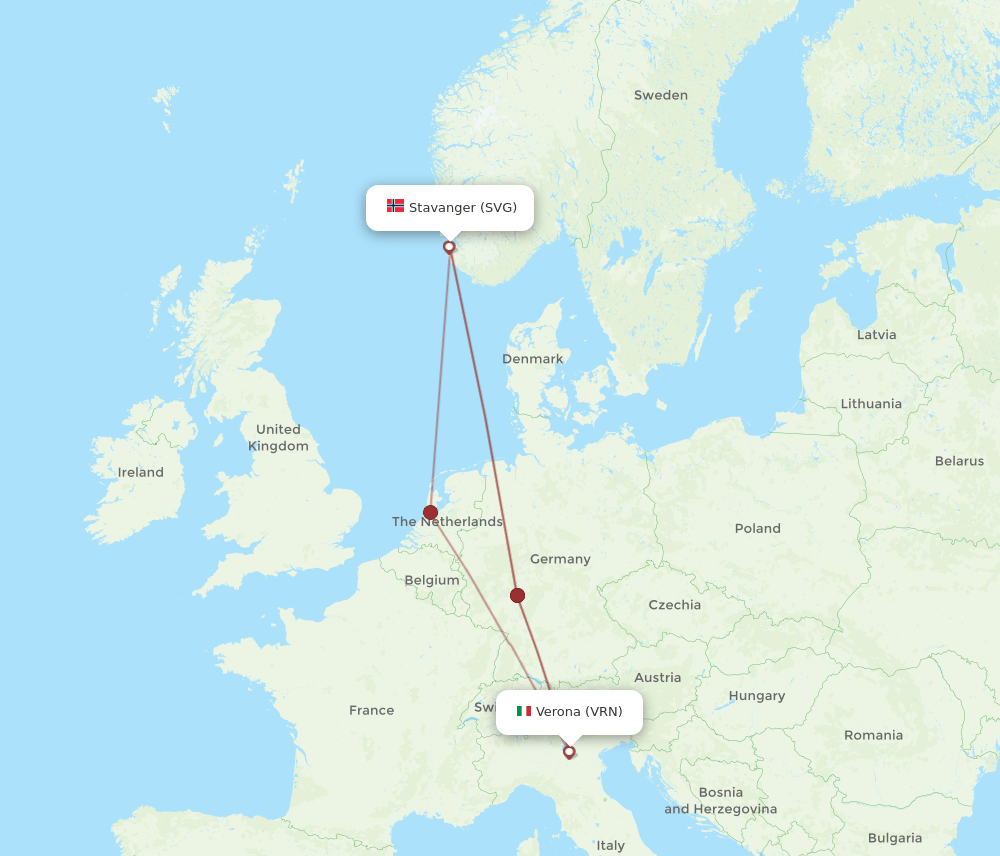 VRN to SVG flights and routes map