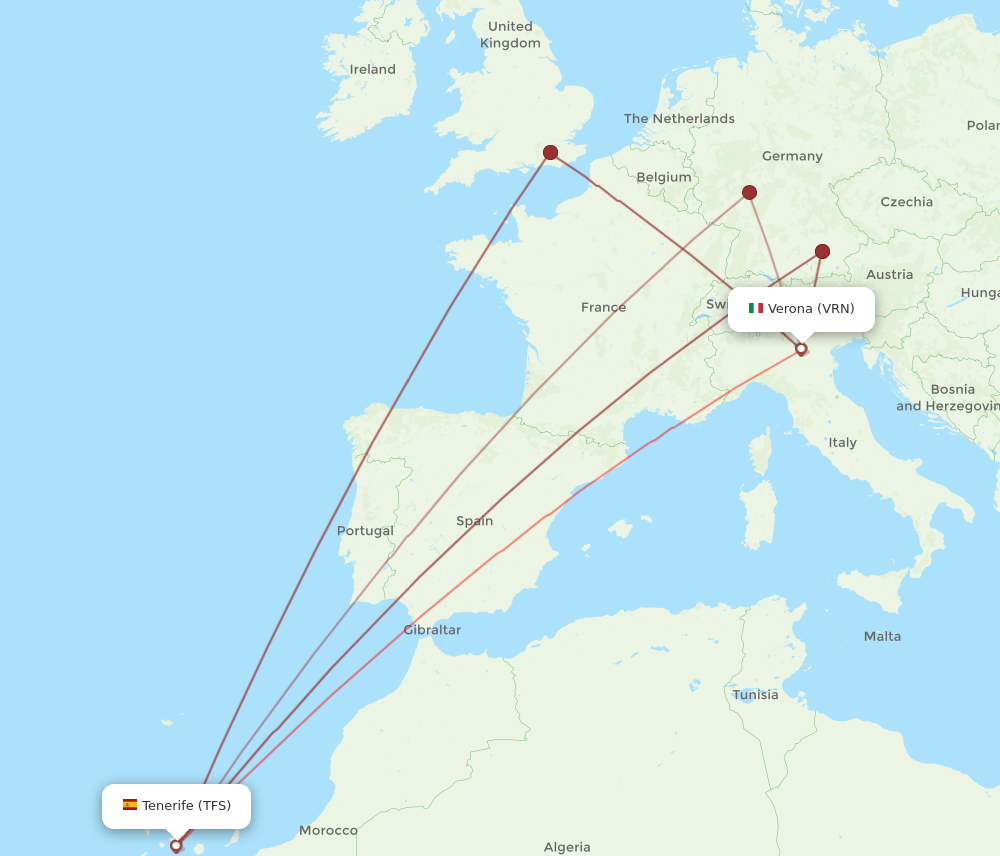 VRN to TFS flights and routes map