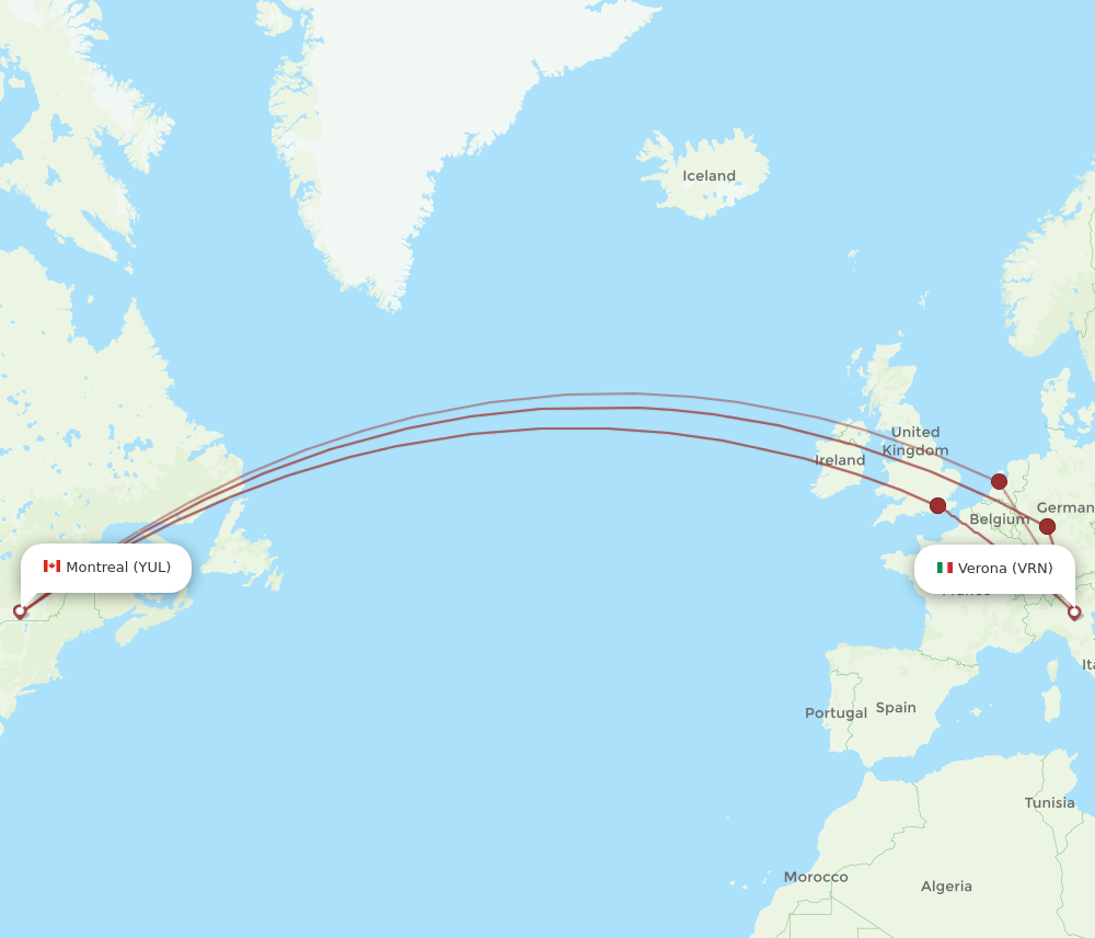 YUL to VRN flights and routes map