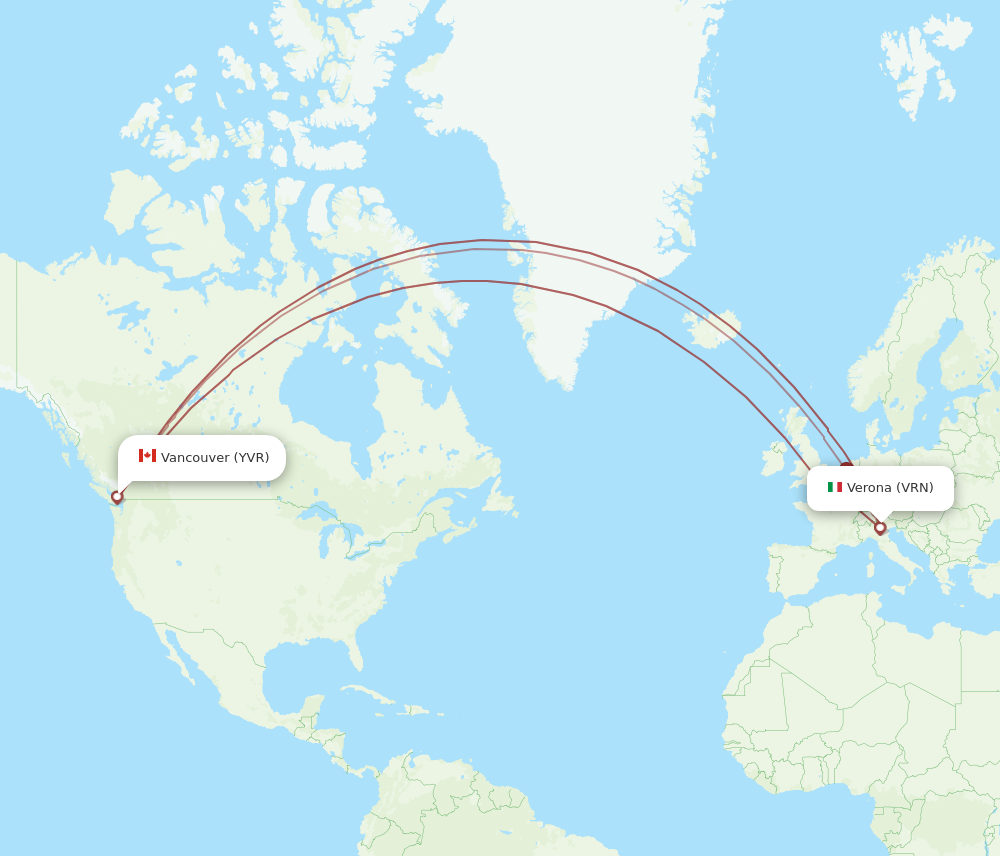 YVR to VRN flights and routes map