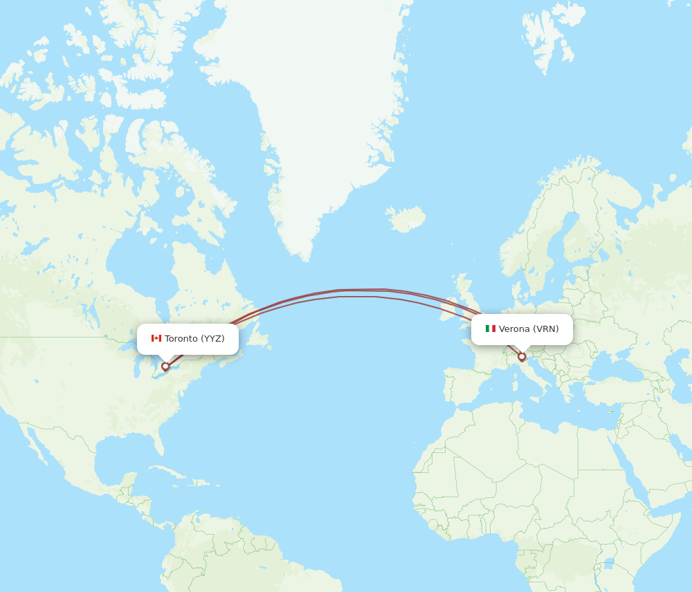 YYZ to VRN flights and routes map