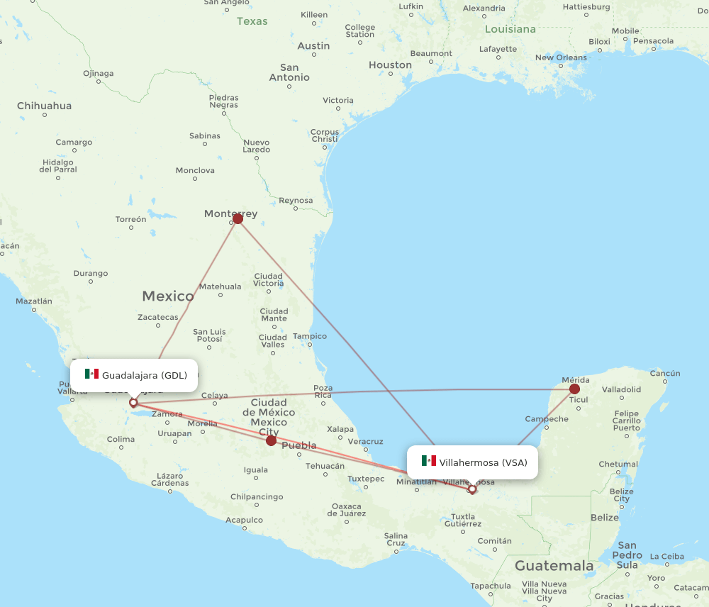 VSA-GDL flight routes