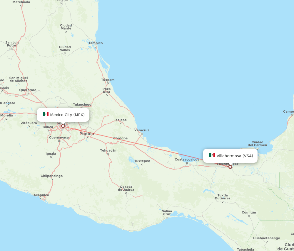 VSA to MEX flights and routes map