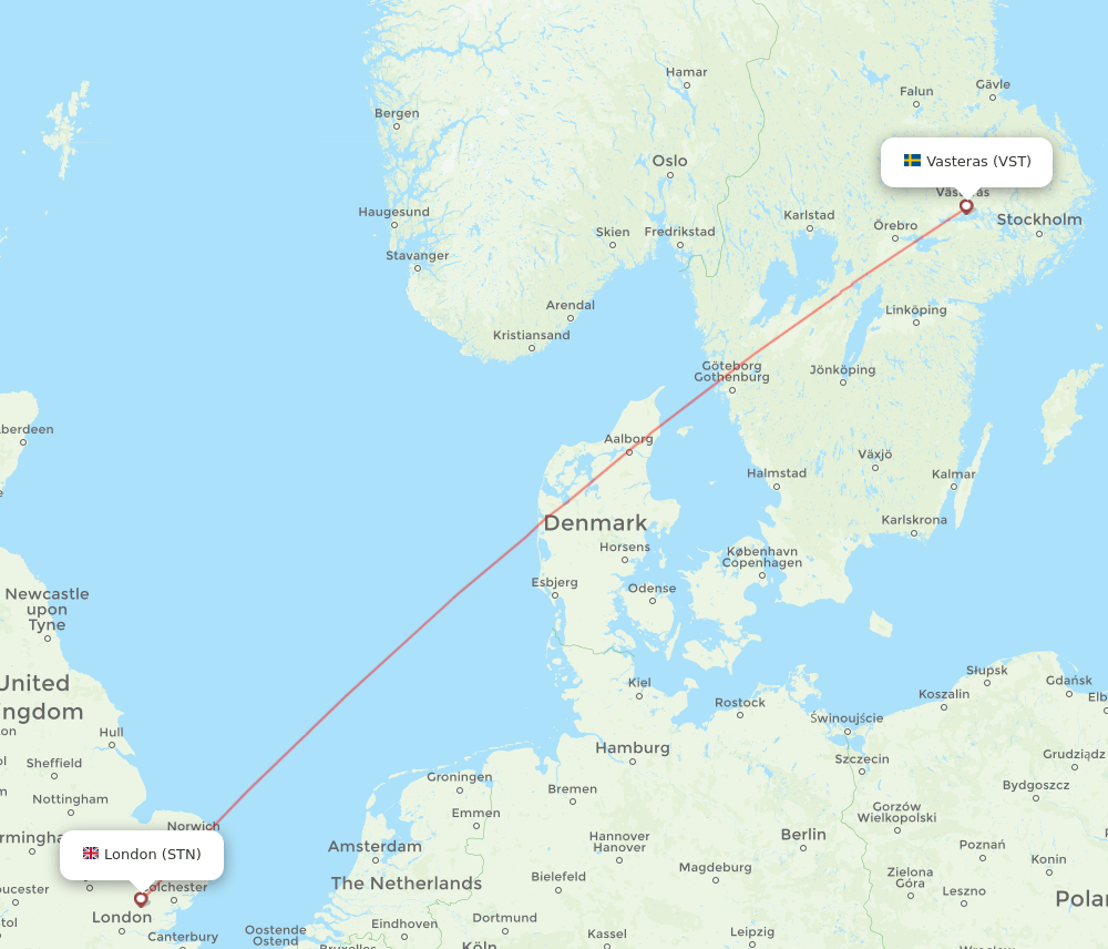 Stockholm - London route map and flight paths