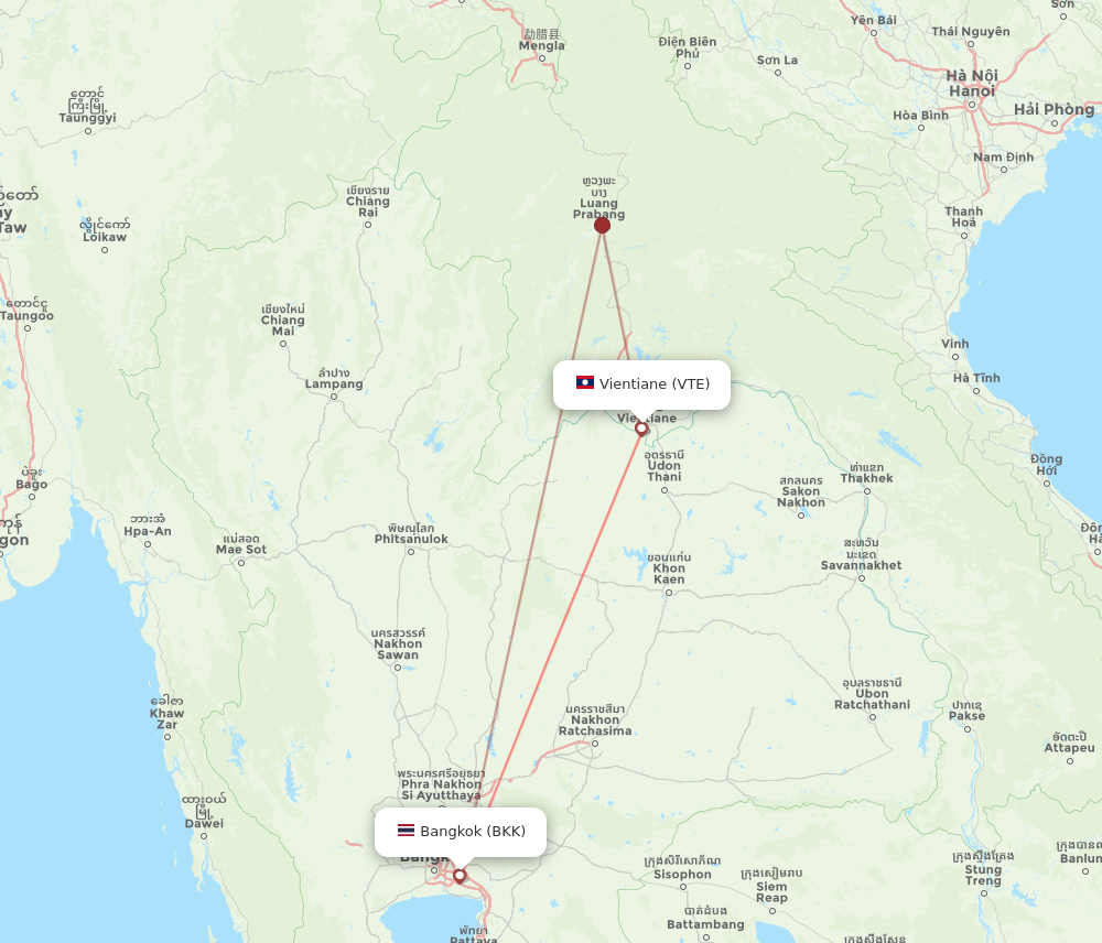 VTE to BKK flights and routes map