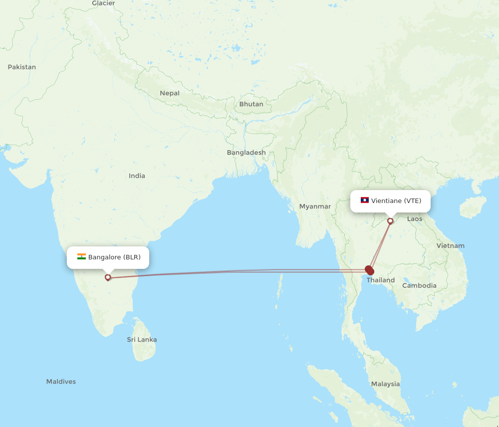 VTE-BLR flight routes