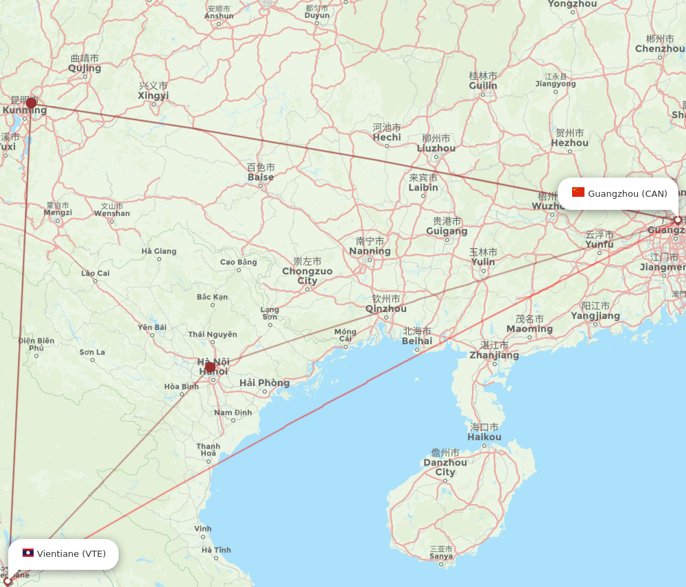 VTE to CAN flights and routes map